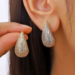 Gold Zircon Water Drop Earrings Luxury Exquisite Tear Drop Bottega